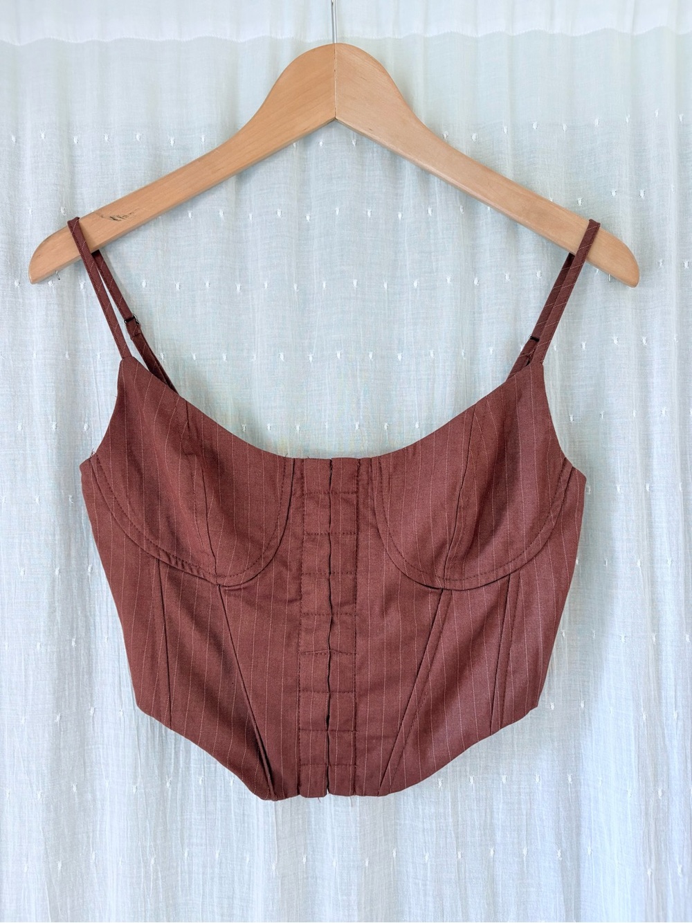 Kendall & Kylie Brown Pinstripe Bustier Crop Top